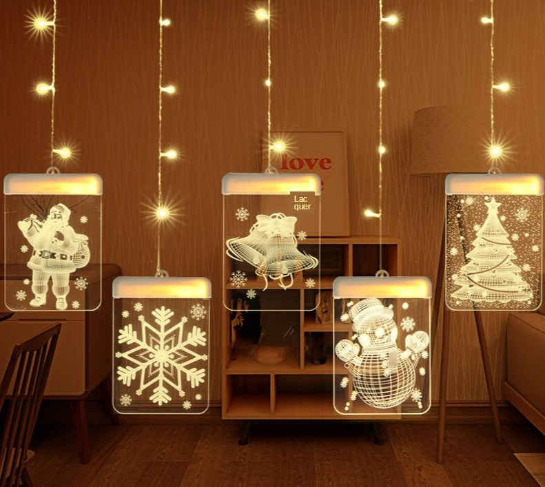 Božićna instalacija u obliku zavjese sa 6 LED 3D figurica, 3M, žuta