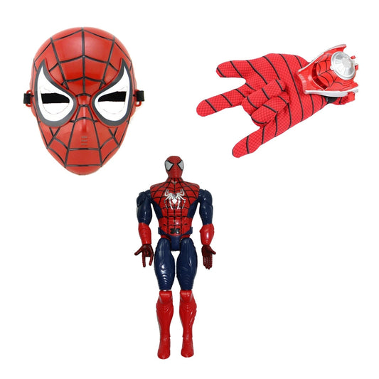Set 3 u 1 rukavica s izbacivačem pauka, maskom i figurom, crvena, 3+ godina