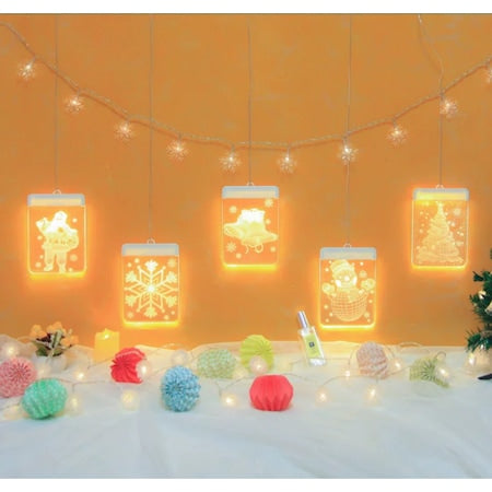 Božićna instalacija u obliku zavjese sa 6 LED 3D figurica, 3M, žuta