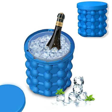 Pametni silikonski ledomat s poklopcem, 120 kocki, plavi, 14 x 12 cm